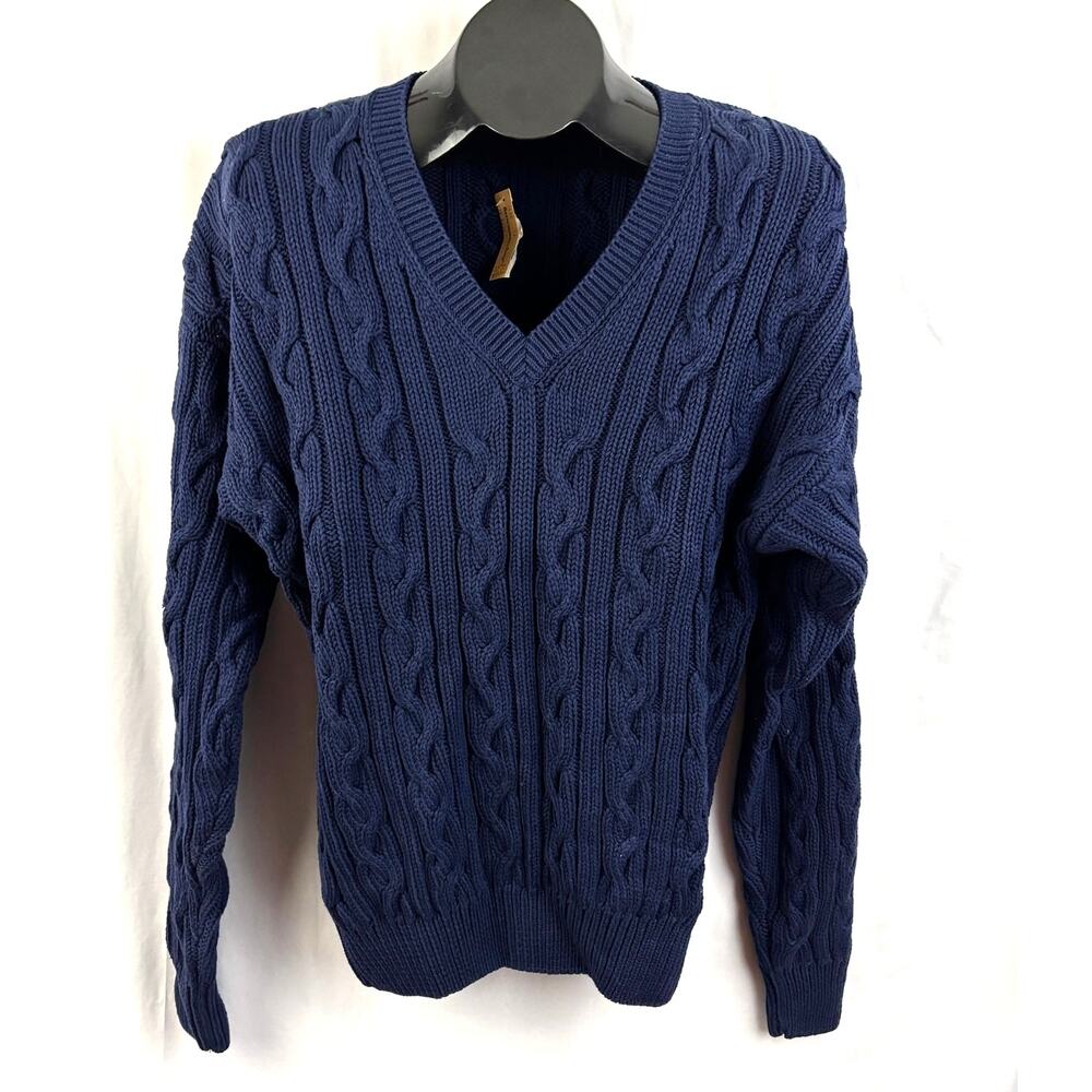 Abercrombie & Fitch Navy Blue Cable Knit V-Neck Sweater‎ XL Vintage 90s Y2K